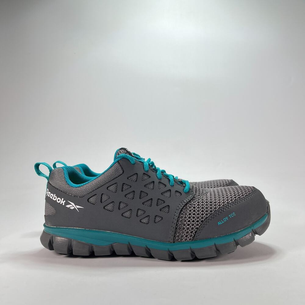 Reebok Sublite Cushion Work Grey Turquoise Alloy Toe Safety Shoes Womens Sz 8.5M